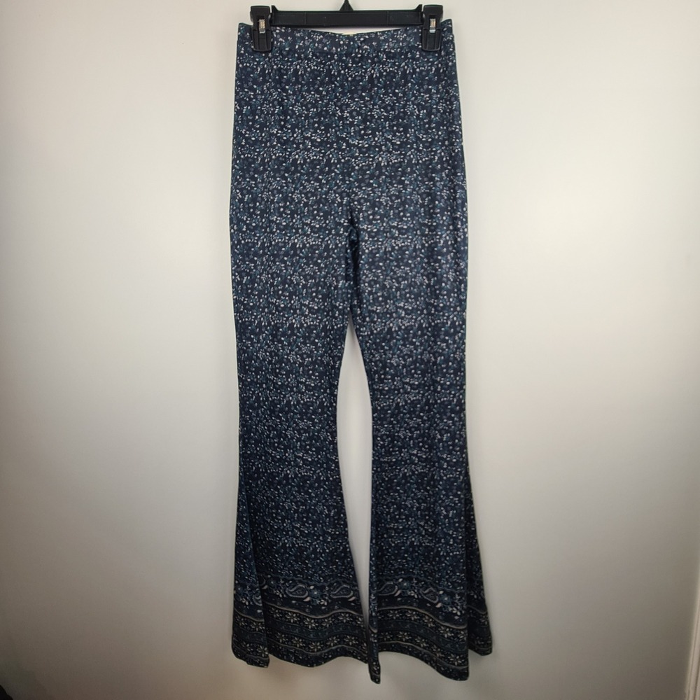 Natural Life Womens Navy Blue Floral Paisley Flare Leg Boho Pants Size M Hippie